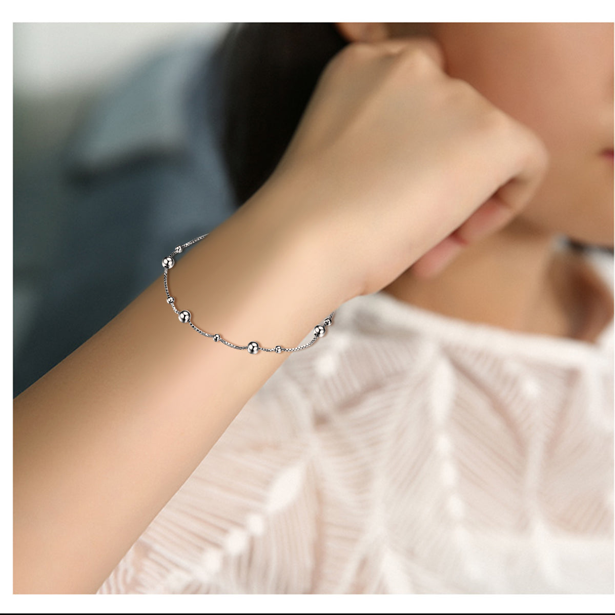 925 Sterling Silver Ball Classic Bracelet Chain Fashion Jewelry Design