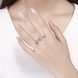 S925 sterling silver butterfly dream ring oxidized zircon and White Gold Plated zirconia ring
