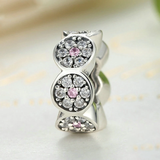 925 Sterling Silver Clearly CZ Pink Silver Spacers Charms fit Bracelet Women Fashion Jewelry