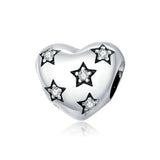 925 Sterling Silver Beautiful Stars With Heart Charm Fashion Jewelry For Gift