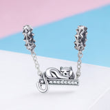S925 Sterling Silver Oxidized Zirconia Cat Safety Chains Charms