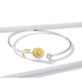 925 Sterling Silver Gold Color Sunflower Cuff Fashion Jewelry For Women