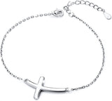 S925 Sterling Silver Concise Sideways Cross Bracelet