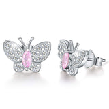 925 Sterling Silver CZ Butterfly Stud Earrings Colored Cubic Zirconia Hypoallergenic Earrings Jewelry for Women and Girls