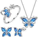 Butterfly Jewelry Women 925 Sterling Silver Butterflies Necklace/Earrings/Rings Wedding Gift