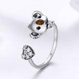 S925 Sterling Silver Cute Bear Ring Oxidized Dripping Oil Zircon Ring