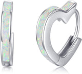 Sterling Silver love heart Opal Hoop Earrings for Women