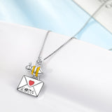 Letter Animal Bee Red Heart Enamel Necklace With 18 Inch Chain
