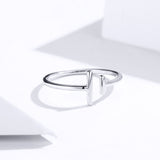 S925 Sterling Silver Parallel Long and Short Line Ring White Gold Plated Ring