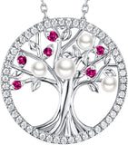 S925 Sterling Silver Red Ruby and White Pearl Tree of Life Jewelry Necklace For Women