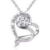 S925 Sterling Silver CZ Heart Pendant I Love You to The Moon and Back  Necklaces