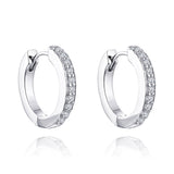 14k White Gold CZ Small Hoop Earrings For  Women