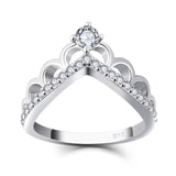 925 Sterling Silver Cubic Zirconia Princess Crown Women Ring with White Gold Plated