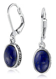 Bali Style 3.2CT Gemstones Dome Oval Bezel Set Leverback Drop Dangle Earrings For Women 925 Sterling Silver