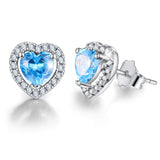 925 Sterling Silver Birthstone Love Heart Stud Earrings Cubic Zirconia Hypoallergenic Earrings Birthday gift for Women and Girls