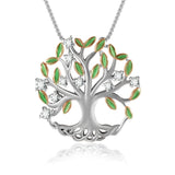 Family Tree of Life Pendant Necklace for Women White Gold Plated Necklace Jewelry with Brilliant Leaves Birthday Gift for Her
