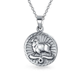 Zodiac Sign Astrology Horoscope Round Medallion Antiqued Sterling Silver Pendant For Men Women Necklace