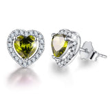 925 Sterling Silver Birthstone Love Heart Stud Earrings Cubic Zirconia Hypoallergenic Earrings Birthday gift for Women and Girls