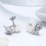 Genuine 925 Sterling Silver Shell Flower White Enamel Stud Earrings for Women Fashion Sterling Silver Jewelry