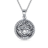 Zodiac Sign Astrology Horoscope Round Medallion Antiqued Sterling Silver Pendant For Men Women Necklace