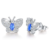 925 Sterling Silver CZ Butterfly Stud Earrings Colored Cubic Zirconia Hypoallergenic Earrings Jewelry for Women and Girls