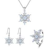 Women's Jewelry 925 Sterling Silver Cubic Zirconia Elegant Winter Snowflake Party Necklace Earrings Ring Set