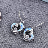 925 Sterling Silver Cubic Zirconia Blue Fire Opal Dolphins Love Heart Dangle & Drop Earrings