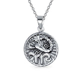 Astrology Horoscope Disc Medallion Pendant Necklace Zodiac Sign For Men For Women Antiqued 925 Sterling Silver 12 Signs