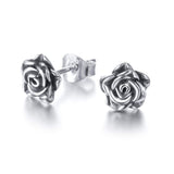 S925 Oxidized-plated Sterling Silver Rose Flower Earrings