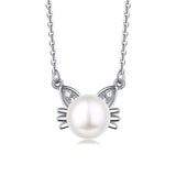 925 Sterling Silver Cat Necklace with Freshwater Cultured Pearl Pendant