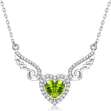 Fine Jewelry Women Gifts 925 Sterling Silver Natural Gemstone Swiss Blue Topaz Amethyst Peridot Love Heart Angel Wings Pendant Necklace