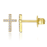 14K Gold Plated Girls Sterling Silver Earrings | Pave CZ Gold Cross Earrings for Women