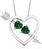 1.52 Ct Heart Shape Green Simulated Emerald White Diamond 925 Sterling Silver Pendant