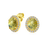 2.3CT Pave CZ Halo Created Gemstones Oval Stud Earrings Women Sterling Silver More Birthstone