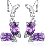 Butterfly Stud Earrings for Girls 925 Sterling Silver Purple crystal Stud Earrings Butterfly Jewelry Gift for Women