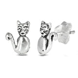 Silver Cat  Stud Earrings