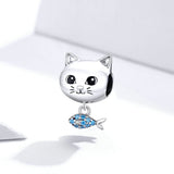 925 Sterling Shining Silver Cat Love Fish Beads Charm fit DIY Bracelet Fashion Jewelry For Women