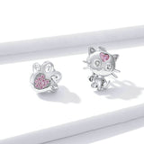 925 Sterling Silver Cute Cat Paw Stud Earrings Precious Jewelry For Women