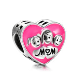 I Love You Mom Family Mom Dad and Child Enamel Charms Beads