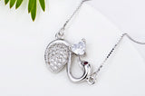 Bright White Cubic Zirconia Heart And Beautiful Swan Necklace 925 Sterling Silver
