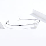 S925 sterling silver white gold plated pearl bangle bracelet