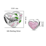 Heart with Flower Charms Show Your Love Mom Charms 925 Sterling Silver Fits Bracelet Jewelry Gifts for Mother