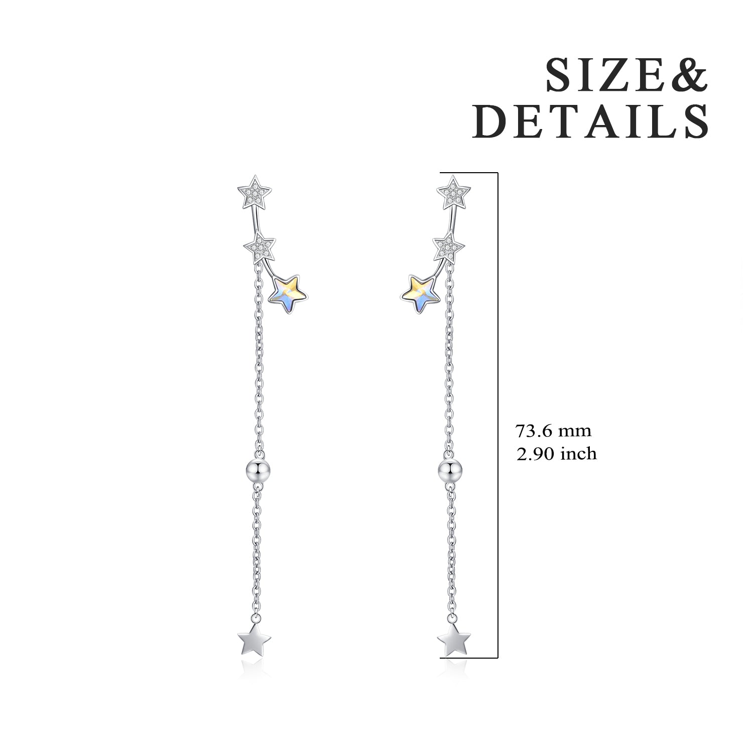Long Chain Five Point Star Earrings High Quality Crystal Star Earrings