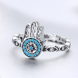 S925 Sterling Silver Hamsa's Guardian Ring Oxidized Cubic Zirconia Ring