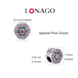 925 Silver Bracelet Beads Charms Sparkle Pink Cubic Zirconia  Beads
