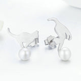 Hot Sale 100% 925 Sterling Silver Naughty Cat Play Ball Drop Earrings Women Sterling Silver Earrings Jewelry Gift