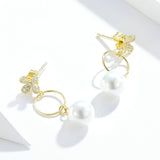 Authentic 925 Sterling Silver Vintage Big Pearl Drop Earrings for Women European Elegant Female Statement Jewelry