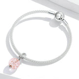 925 Sterling Silver Shining Pink Beads Charm Precious Jewelry For Women