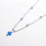 Double Chain Opal Cross Pendant S925 Sterling Silver Jewelry Wholesale