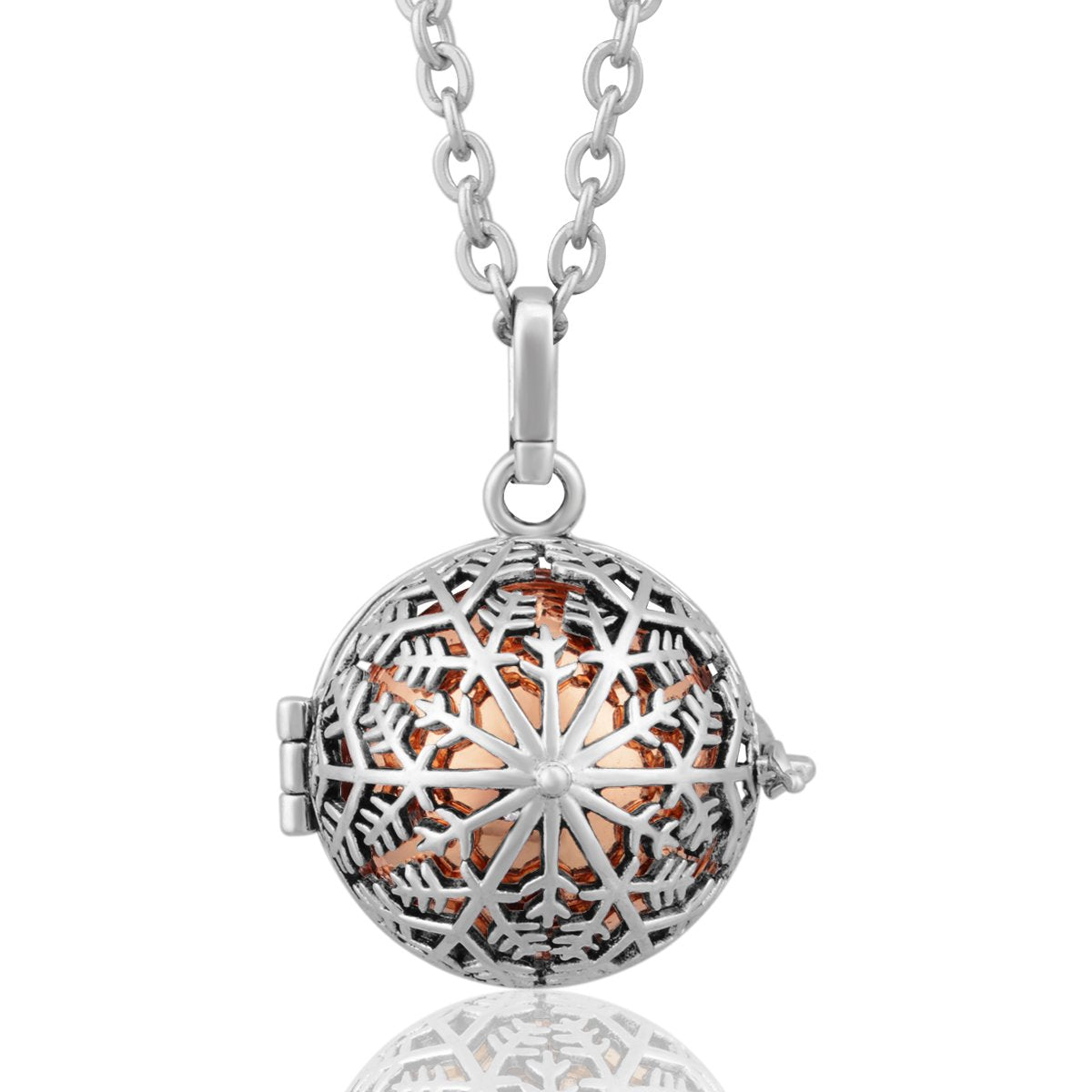 Pure And Beautiful Snowflake Music Bell Ball And Harmonic Bola Necklace 30 Inches
